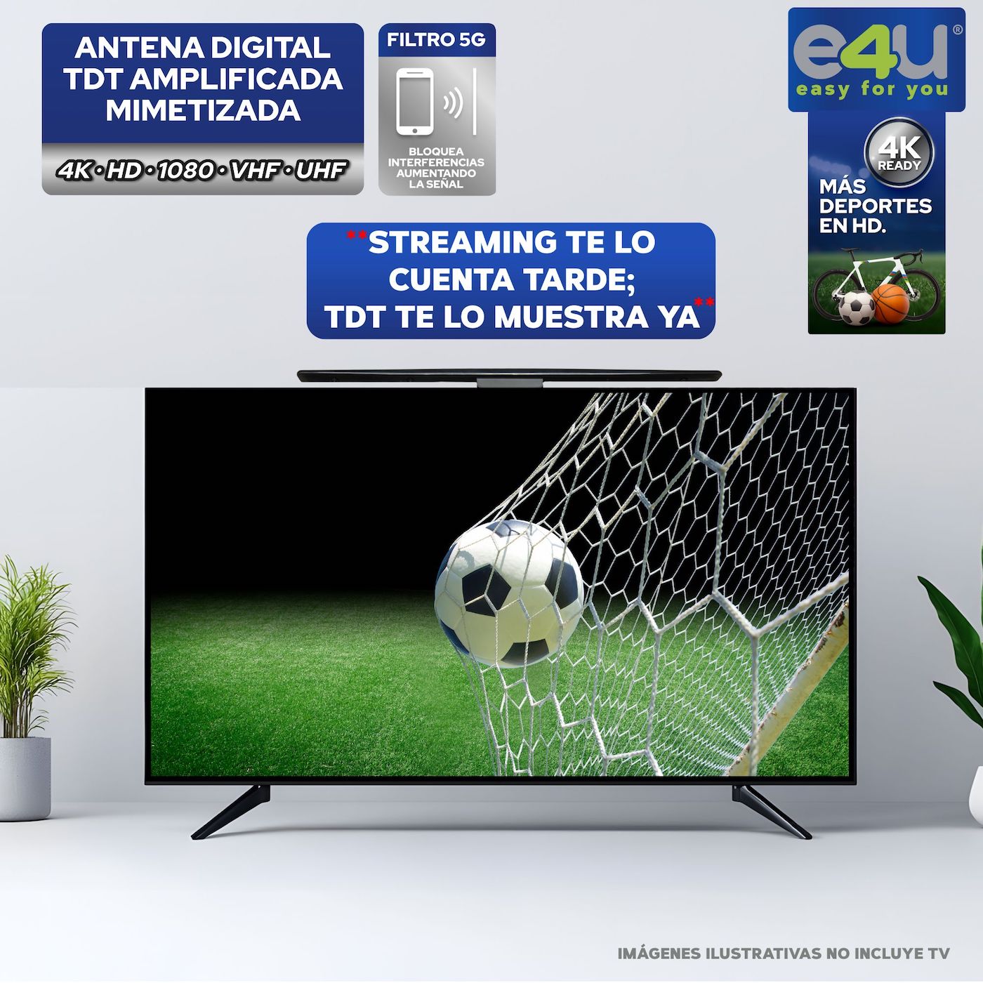 ANTENA TDT MIMETIZADA AMPLIFICADA, FILTRO 5G, 4k Ready