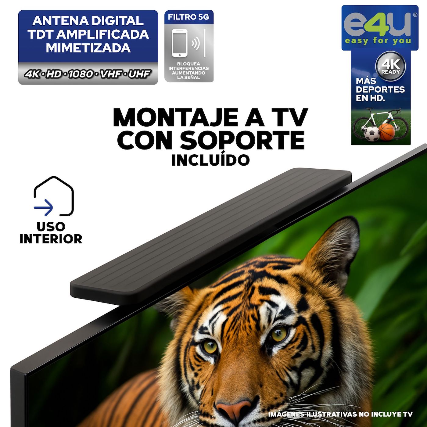 ANTENA TDT MIMETIZADA AMPLIFICADA, FILTRO 5G, 4k Ready