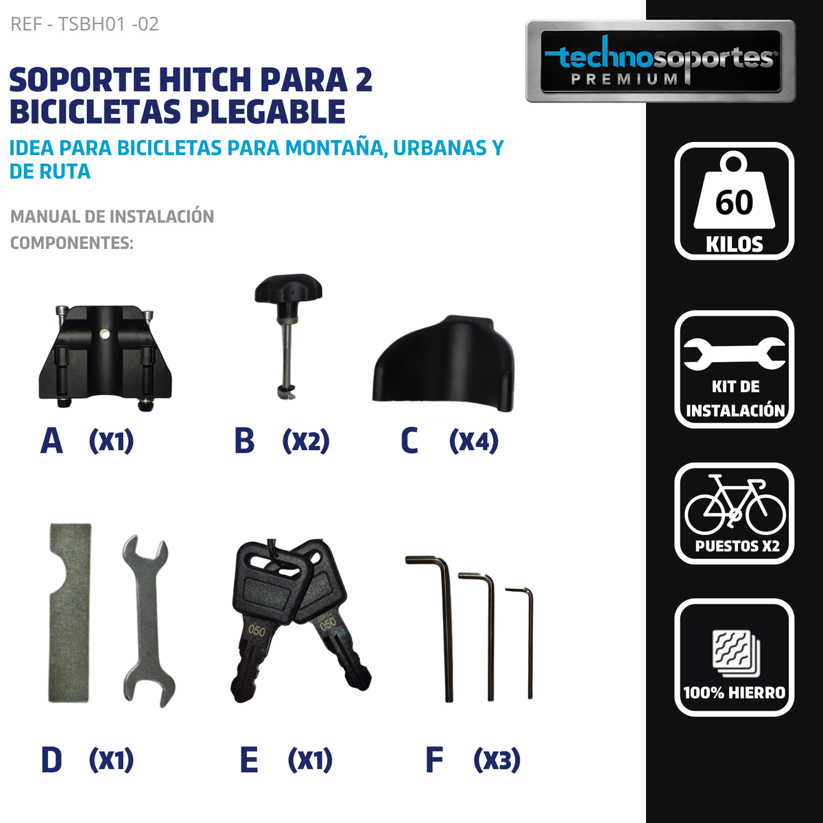 Soporte Plegable de Hitch para 2 Bicicletas