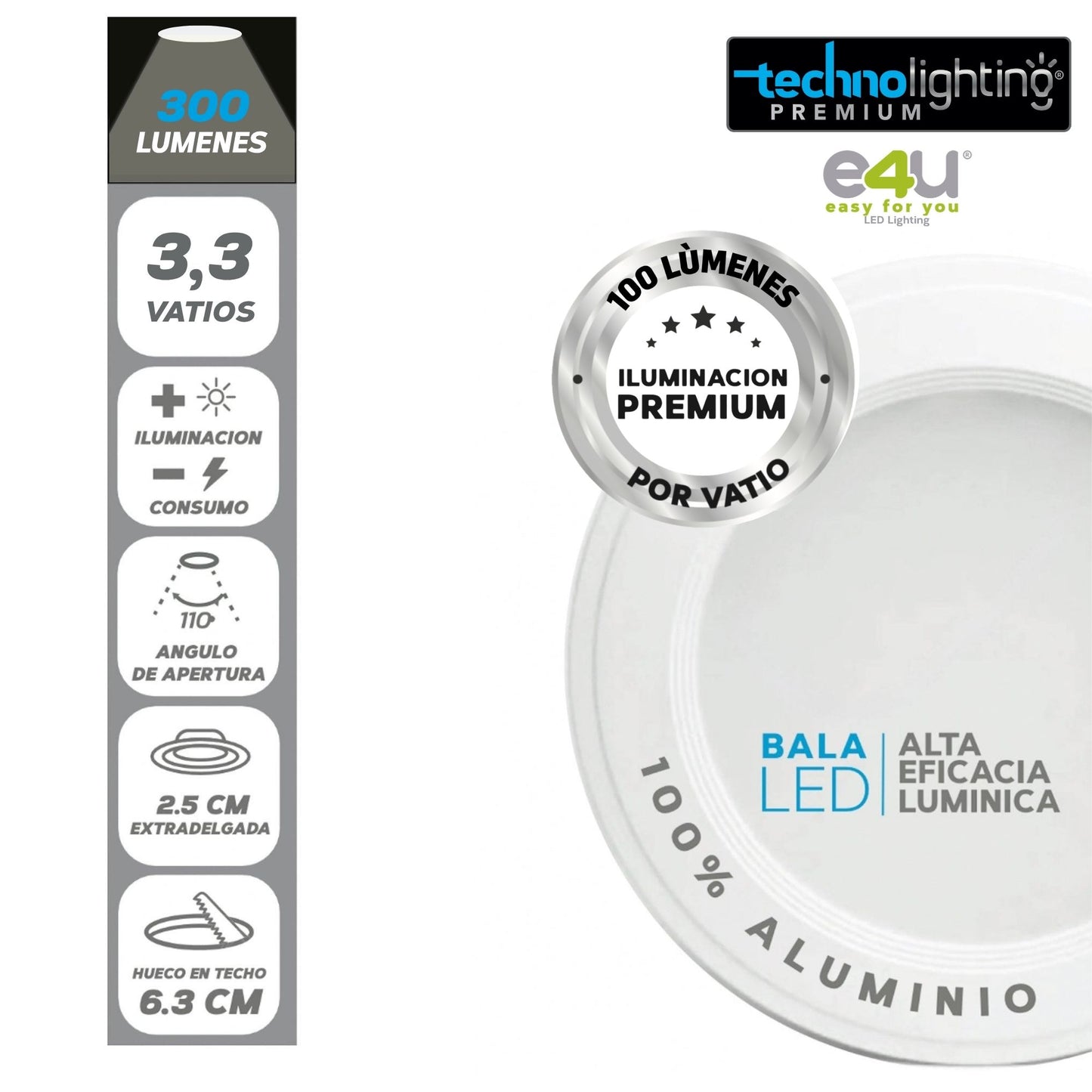 Bala LED Fija 3,3 Vatios - 300Lúmenes