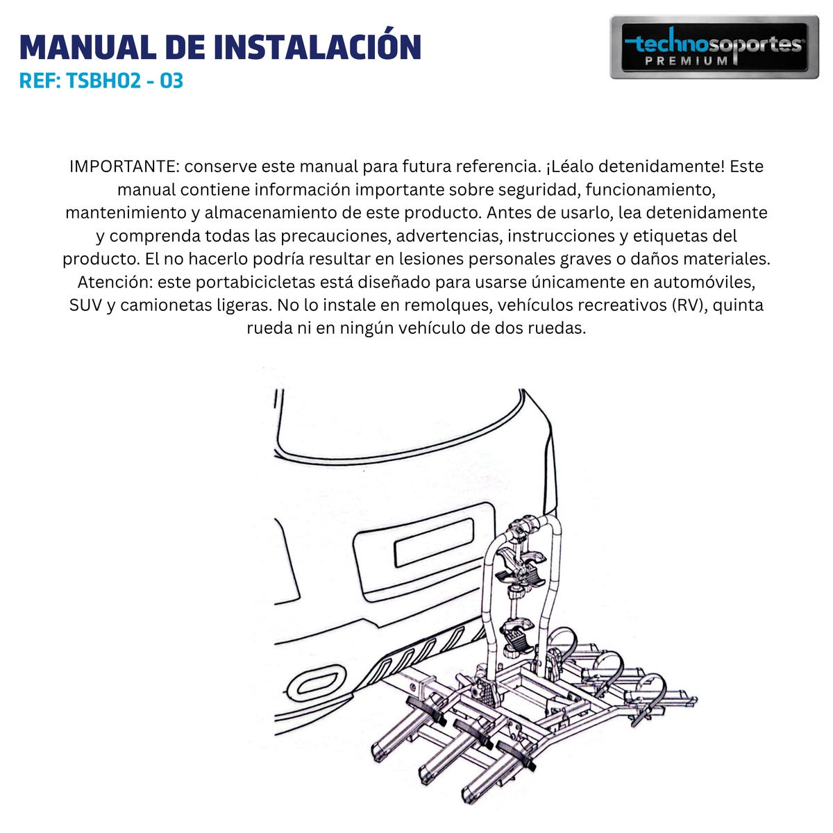 Soporte Plegable de Hitch para 3 Bicicletas