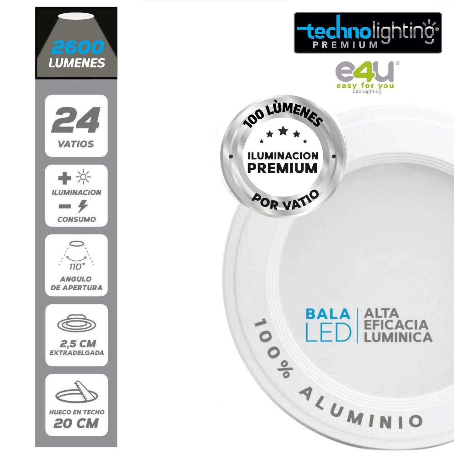 Bala LED Fija  24 Vatios - 2600 Lúmenes