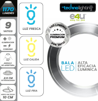 Bala LED Tricolor 9 Vatios CCT - 1170 Lúmenes