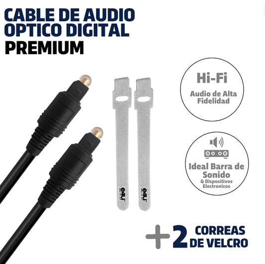 Cable de Audio Optico Digital PREMIUM de 1.8 y 5 metros + 2 Correas de Velcro