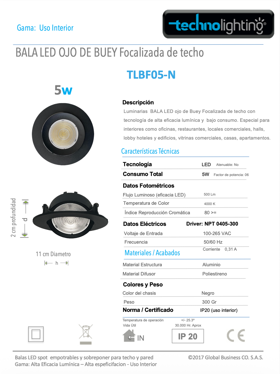 Bala LED Negra - Focalizada 5 y 9 Vatios Luz  CALIDA