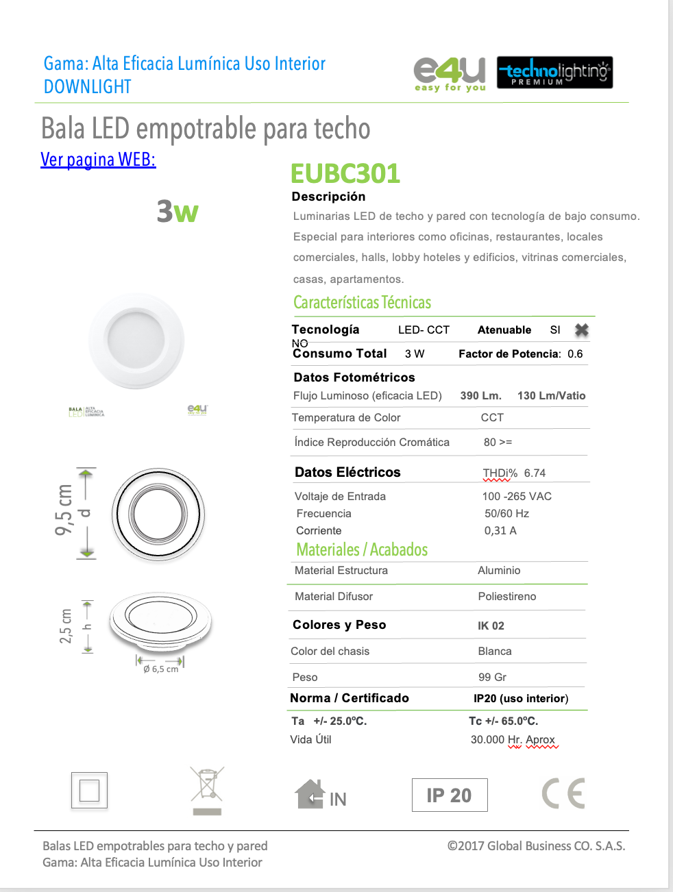 Bala Led luz Tricolor 3,62Vatios - 284 Lúmenes  CCT- Luz Fria-fresca y Cálida.