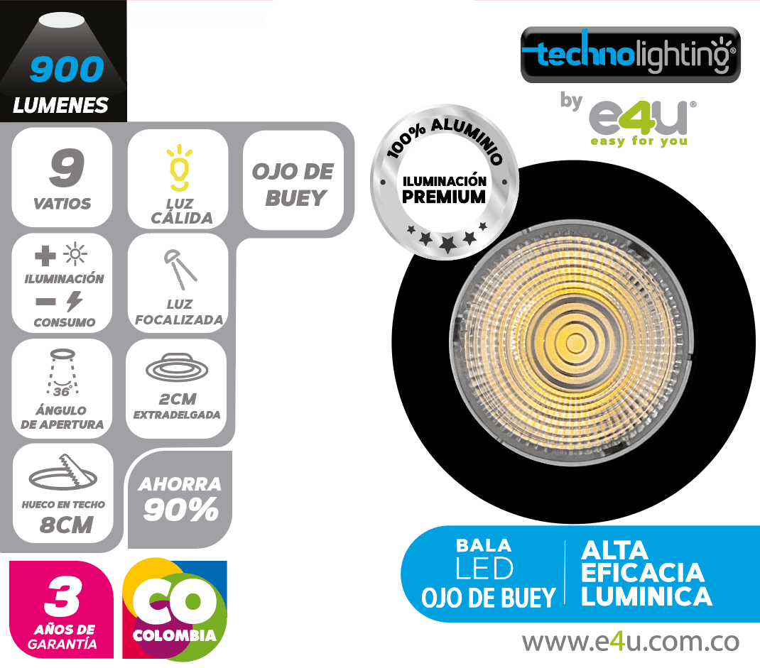 Bala LED Negra - Focalizada 5 y 9 Vatios Luz  CALIDA