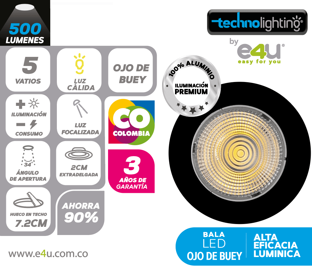 Bala LED Negra - Focalizada 5 y 9 Vatios Luz  CALIDA