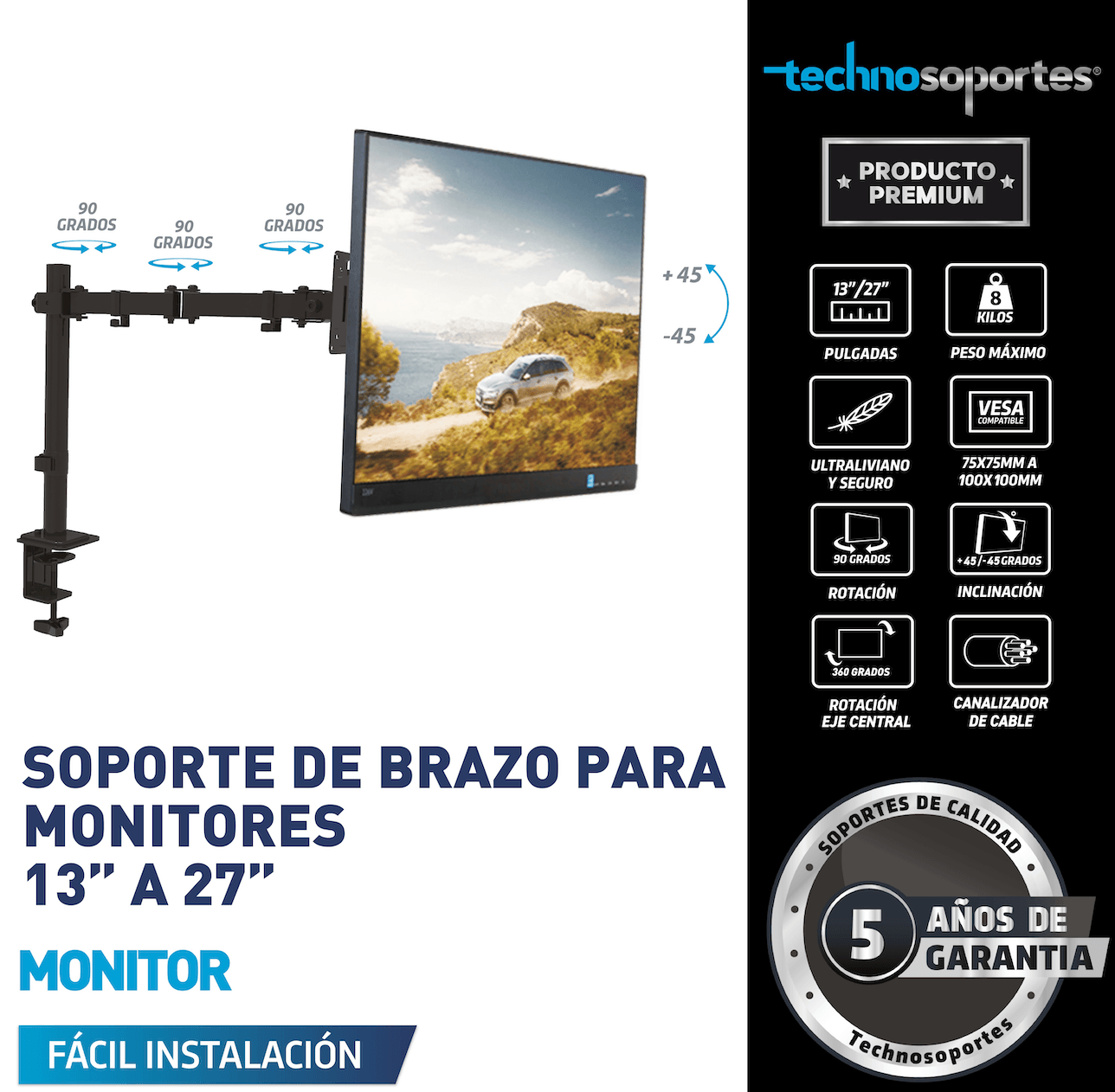 Soportes de Brazo  Para Monitores de computadores de 13" a 27"