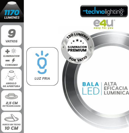 Bala LED Fija  9 Vatios - Luz Fija - 1170 Lúmenes