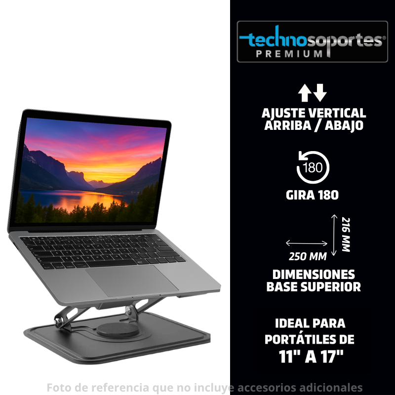 Soporte Para Portátil Graduable, Verticalmente y Gira 360 Grados