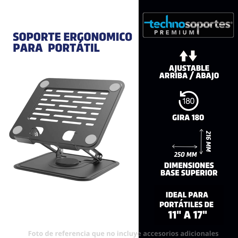 Soporte Para Portátil Graduable, Verticalmente y Gira 360 Grados
