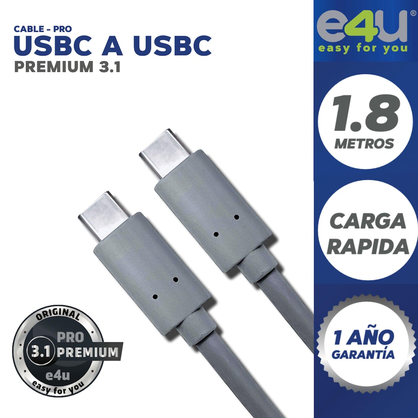 UTLIMO LANZAMIENTO !!Cable PRO PREMIUM USBC a USBC 3.1 + 2 Correas de Velcro, 1.8 metros