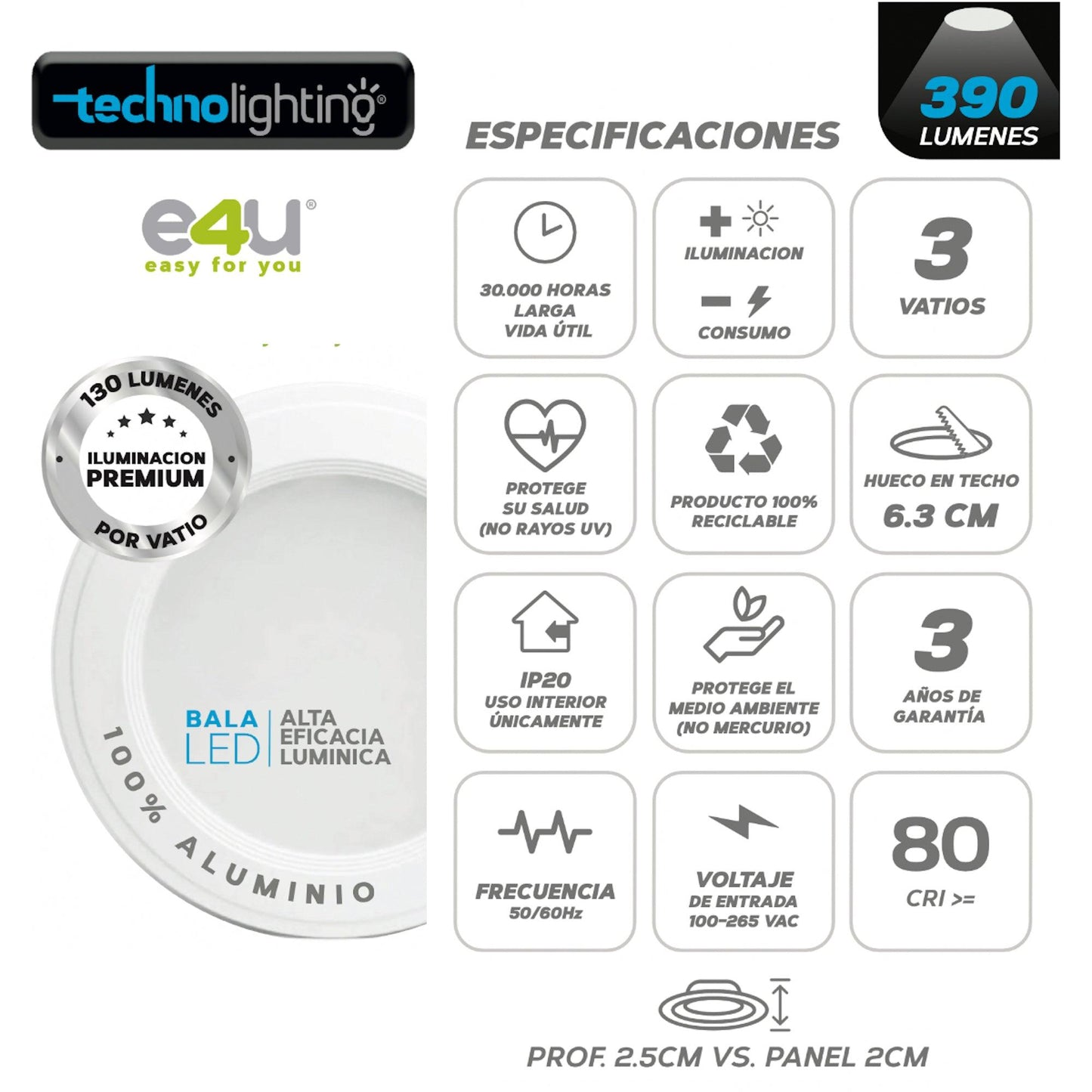 Bala Led con 3 colores de luz en una misma luminaria de 3 Vatios - 390 Lúmenes - Luz Fria-fresca y Cálida.