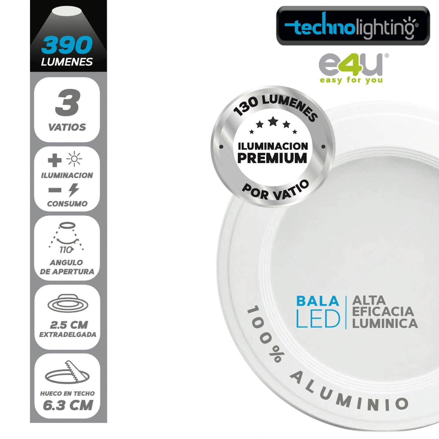 Bala Led con 3 colores de luz en una misma luminaria de 3 Vatios - 390 Lúmenes - Luz Fria-fresca y Cálida.
