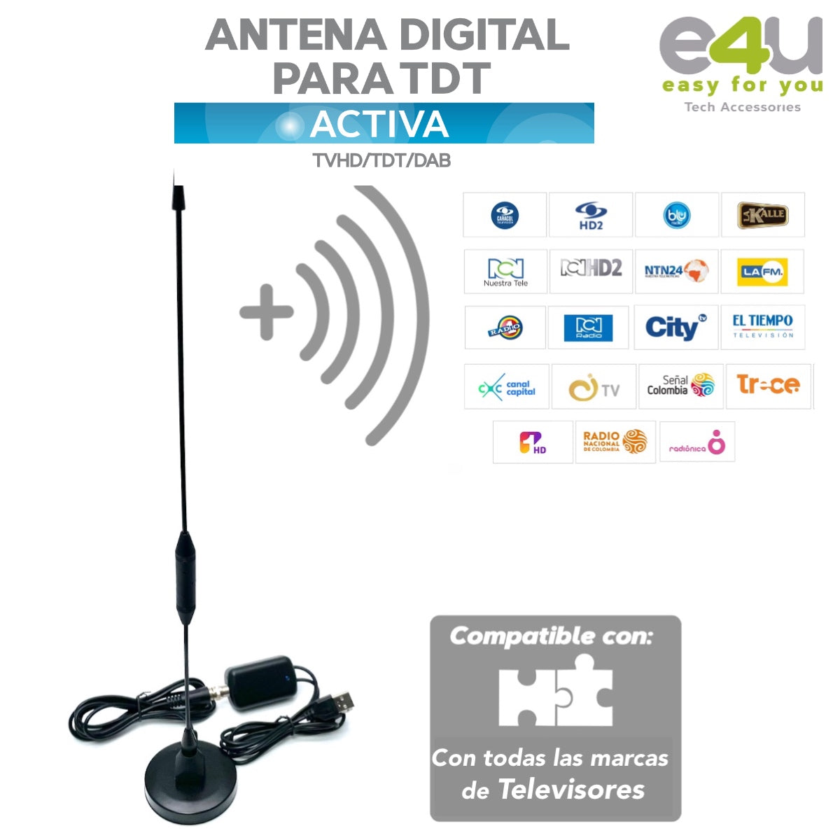 ANTENA ACTIVA HDTV EXTERIOR TDT C/LTE 40DB 50KM