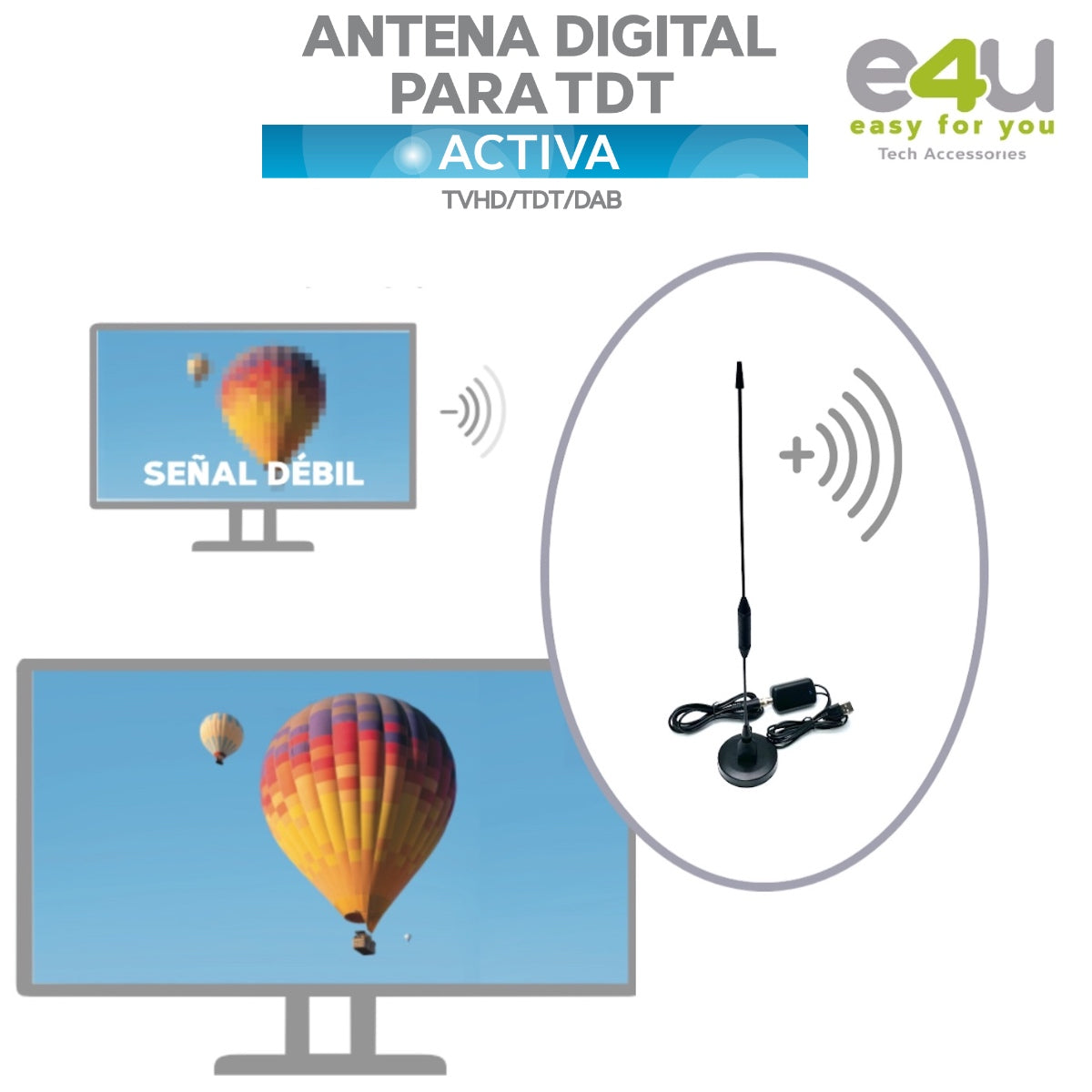 ANTENA ACTIVA HDTV EXTERIOR TDT C/LTE 40DB 50KM