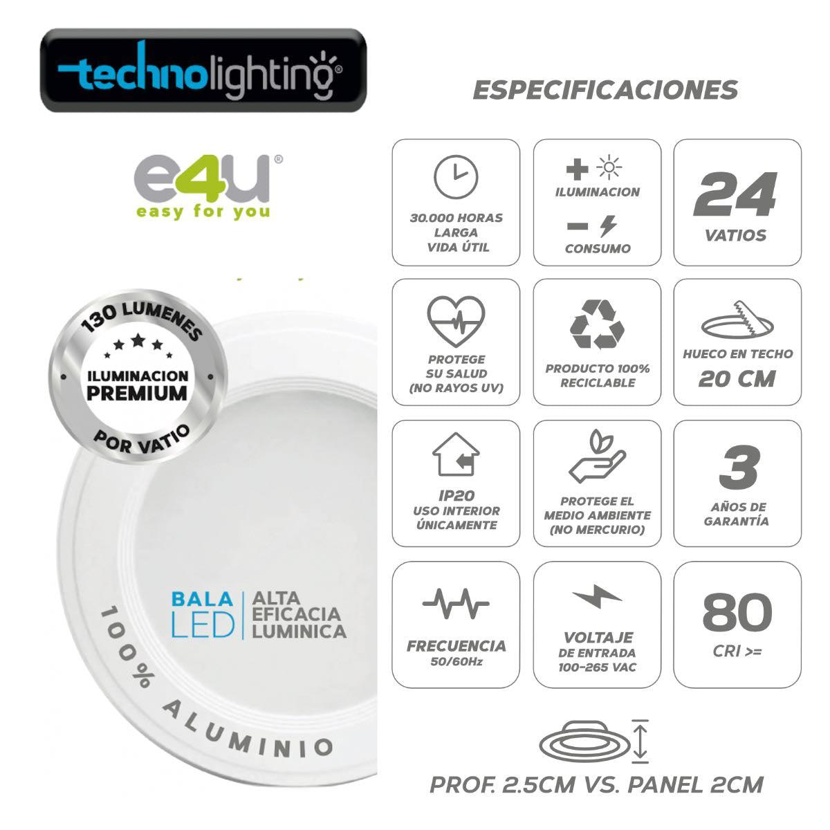 Bala LED Fija  24 Vatios - 3120 Lúmenes