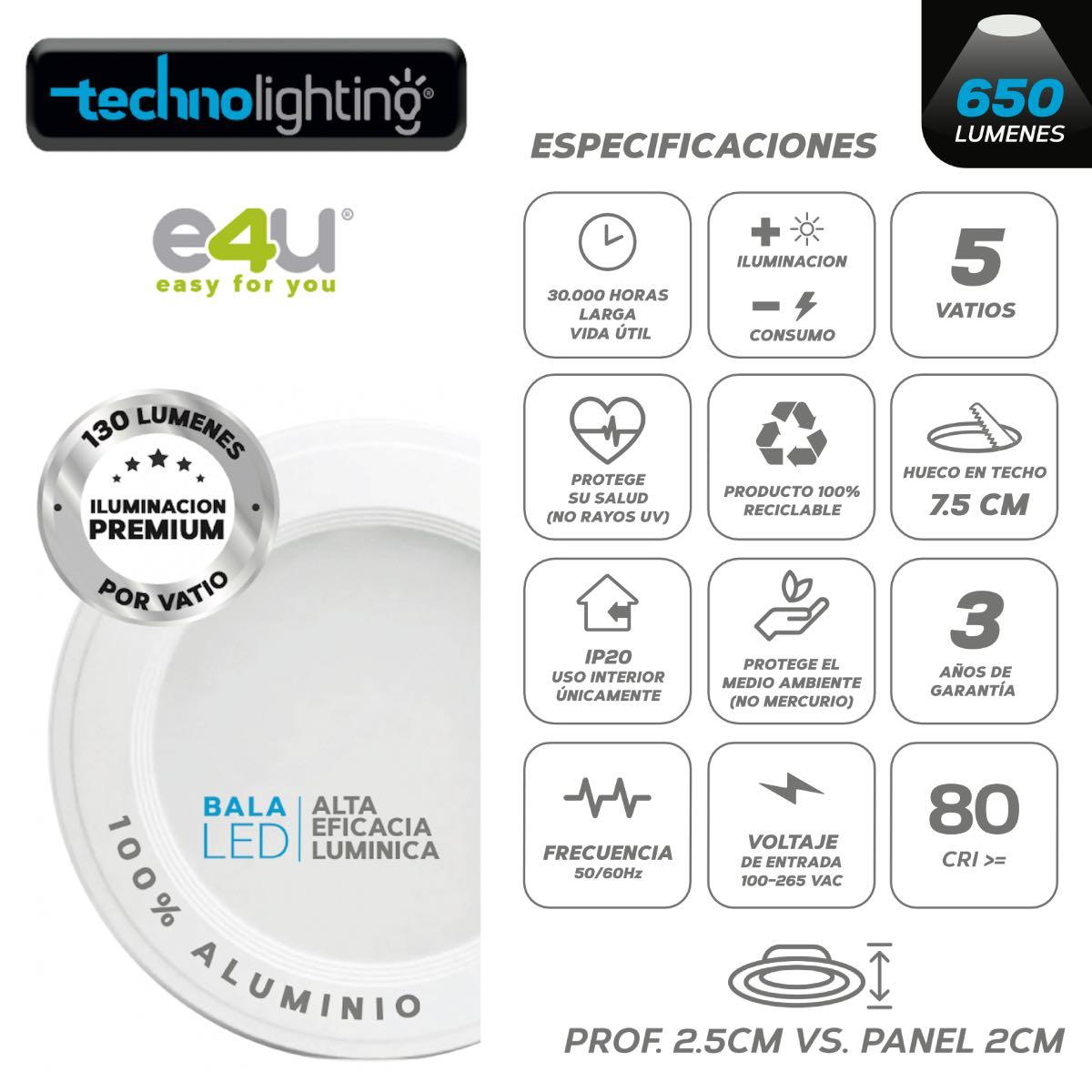 Bala LED Fija 5 Vatios - 650 Lúmenes